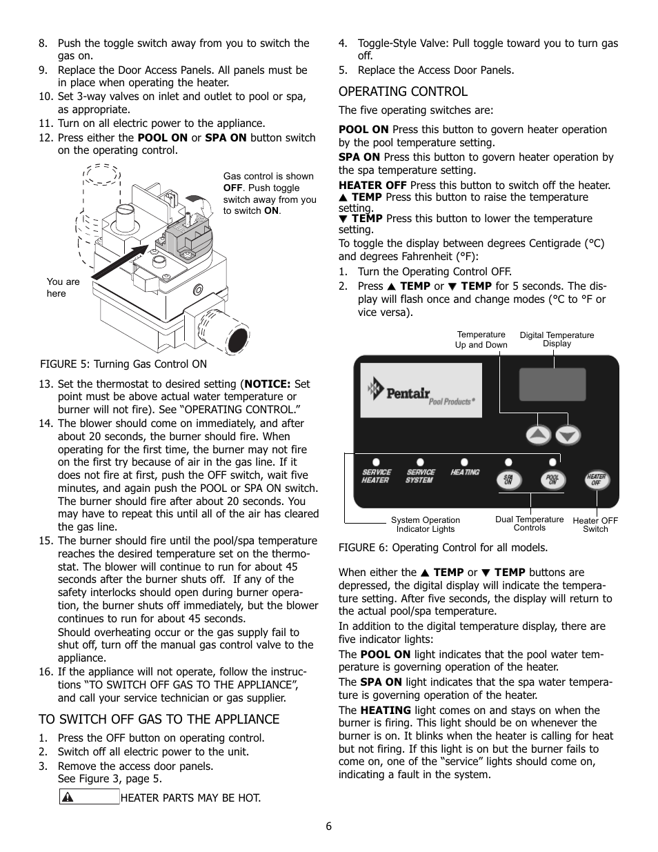 Operating control | Pentair 250K BTU/HR User Manual | Page 6 / 38