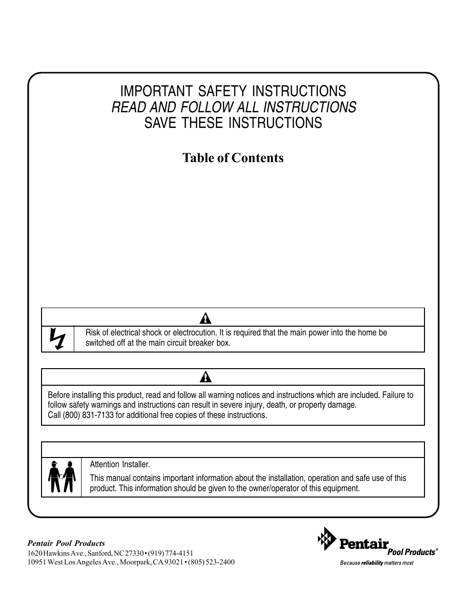 Pentair QuickTouch QT4 User Manual | 8 pages