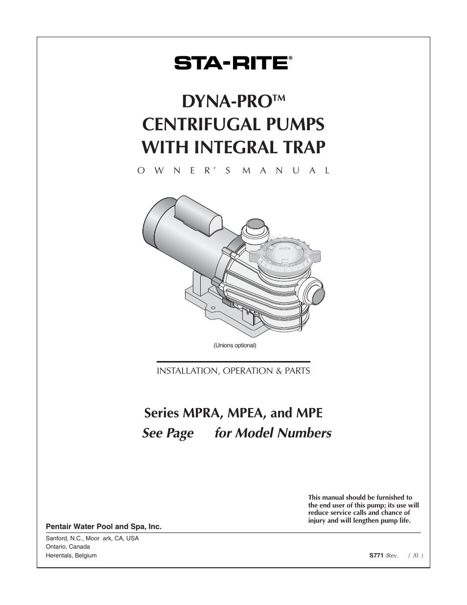 Pentair Sta-Rite MPEA User Manual | 16 pages