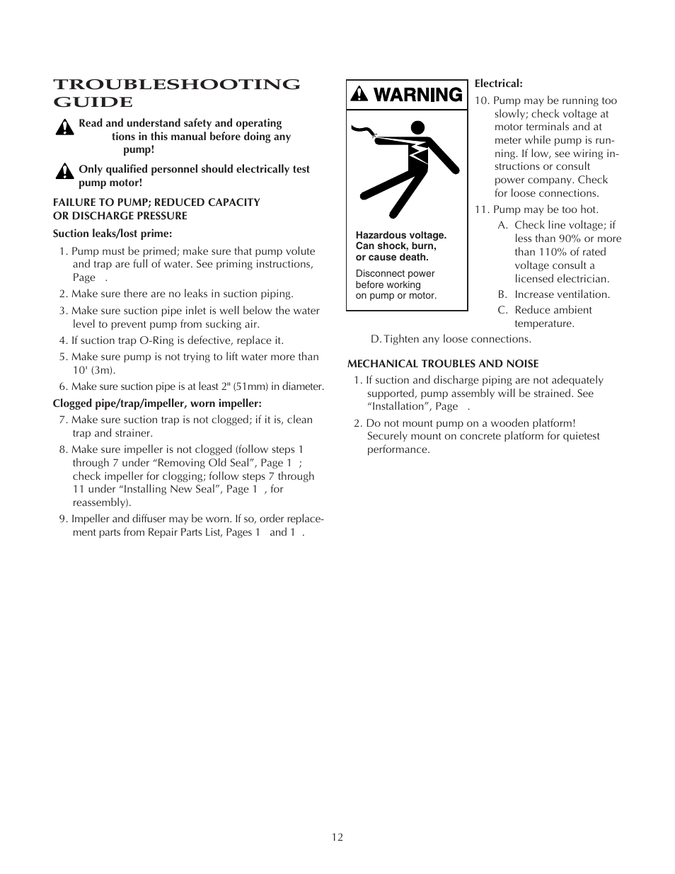 Troubleshooting guide | Pentair Sta-Rite MPEA User Manual | Page 12 / 16