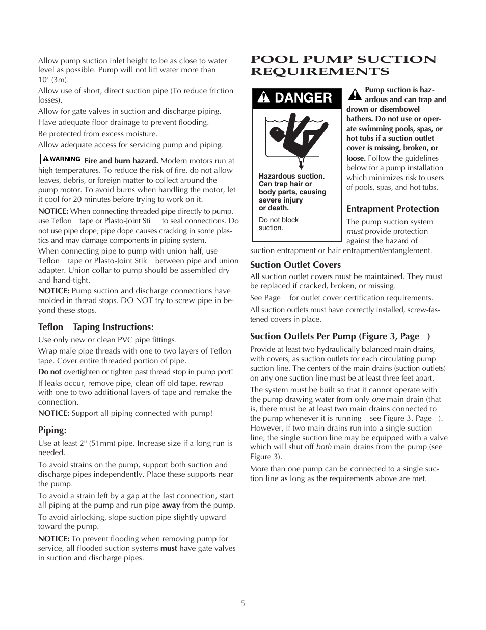 Pool pump suction requirements | Pentair Sta-Rite MPEA User Manual | Page 5 / 16