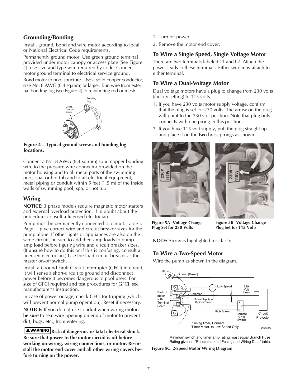 Grounding/bonding, Wiring | Pentair Sta-Rite MPEA User Manual | Page 7 / 16