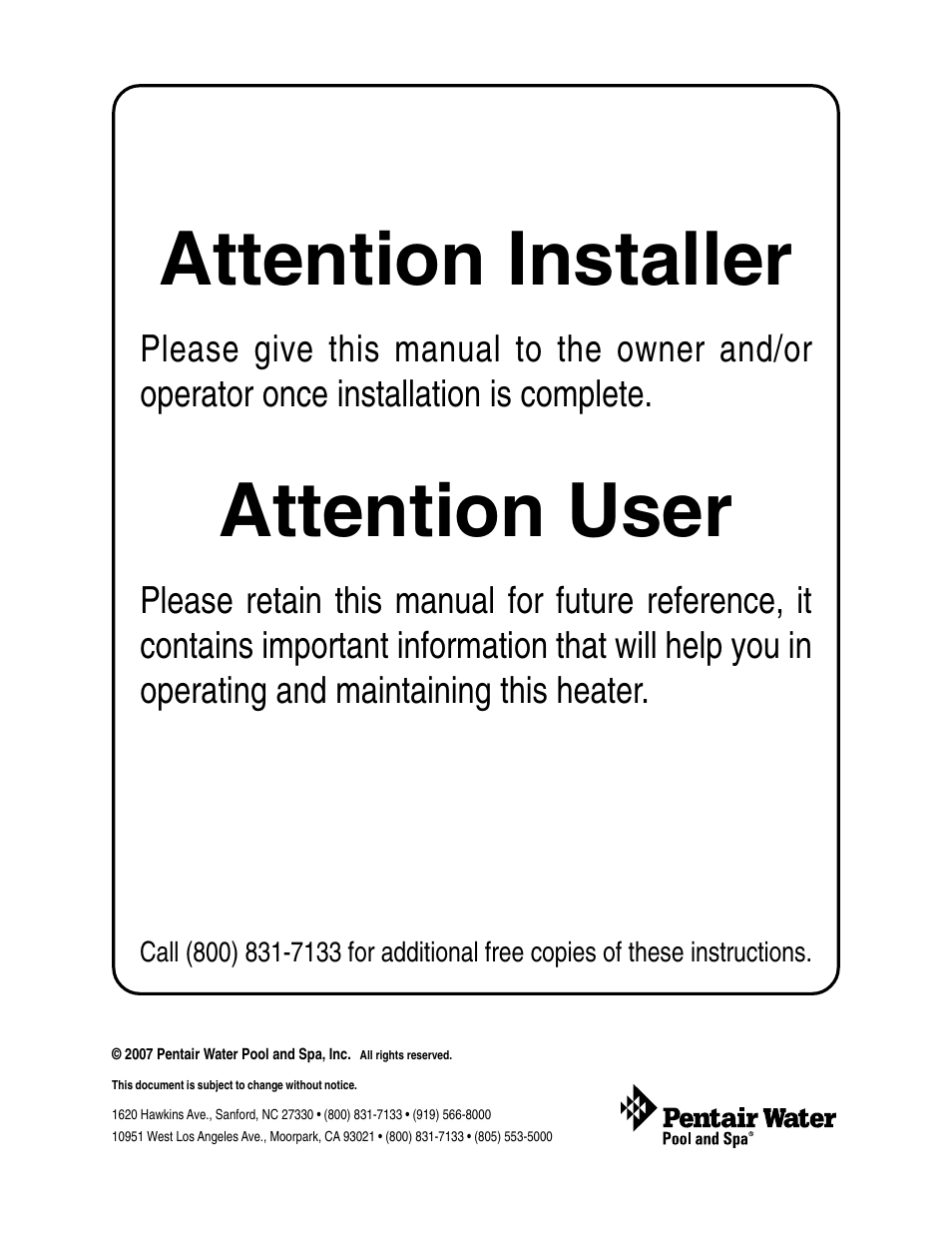Pentair Hot Tub User Manual | 110 pages