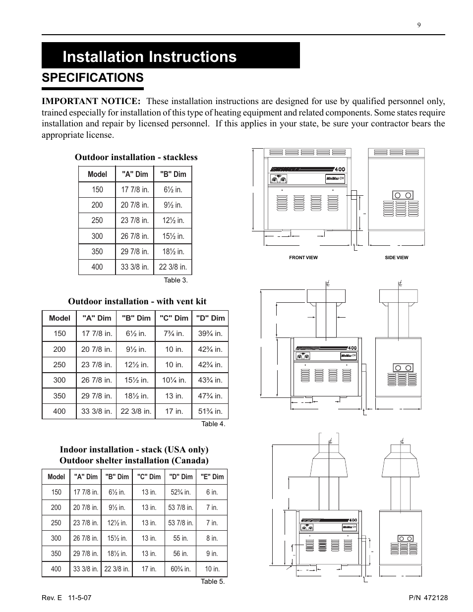 Installation instructions, Specifications | Pentair Hot Tub User Manual | Page 10 / 110