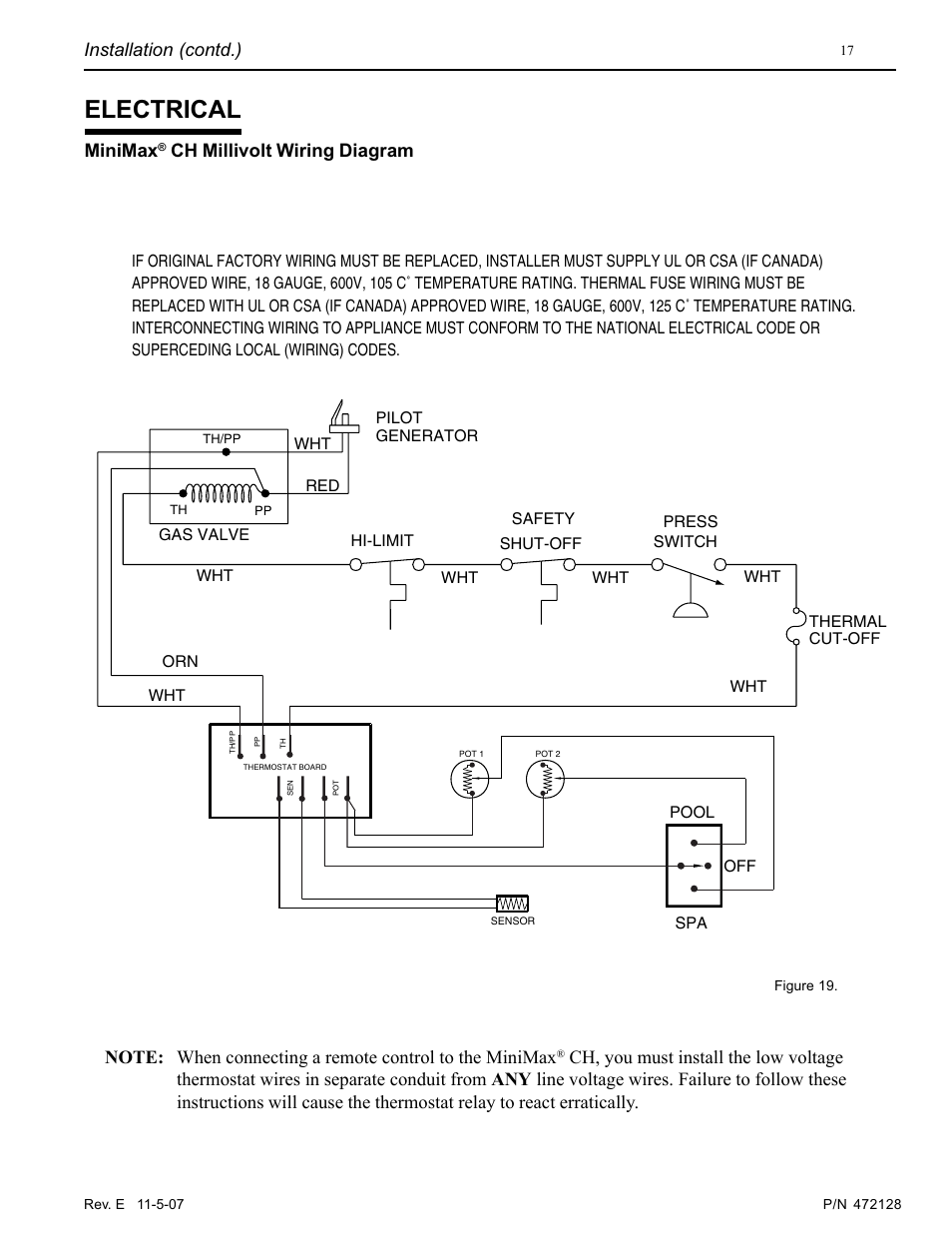 Electrical, Minimax, Ch millivolt wiring diagram | Pentair Hot Tub User Manual | Page 18 / 110