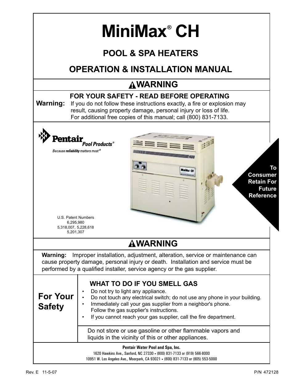 Minimax ch, For your safety, Warning | Pentair Hot Tub User Manual | Page 2 / 110