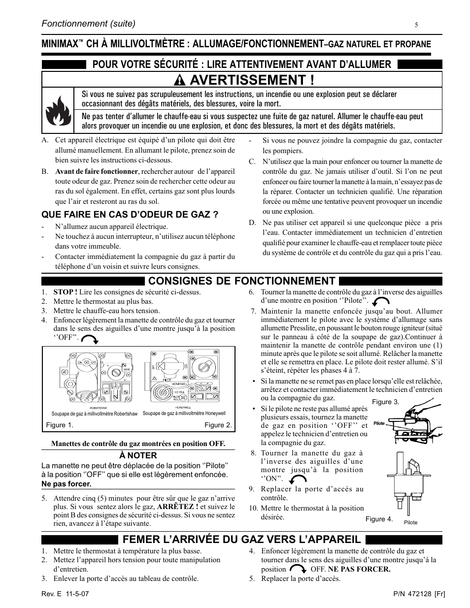 Avertissement, Minimax, Ch à millivoltmètre : allumage/fonctionnement | Pentair Hot Tub User Manual | Page 42 / 110