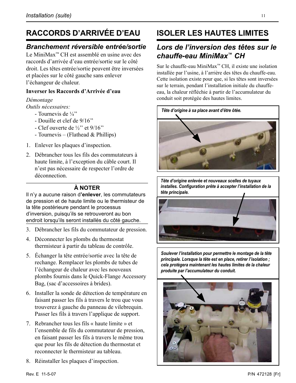 Raccords d’arrivée d’eau, Isoler les hautes limites, Branchement réversible entrée/sortie | Pentair Hot Tub User Manual | Page 48 / 110
