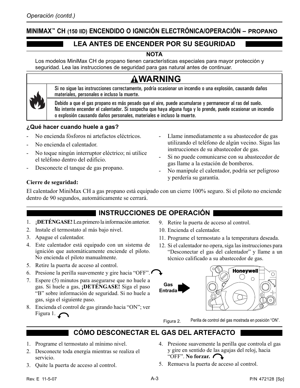 Warning, Lea antes de encender por su seguridad, Minimax | Encendido o ignición electrónica/operación | Pentair Hot Tub User Manual | Page 98 / 110