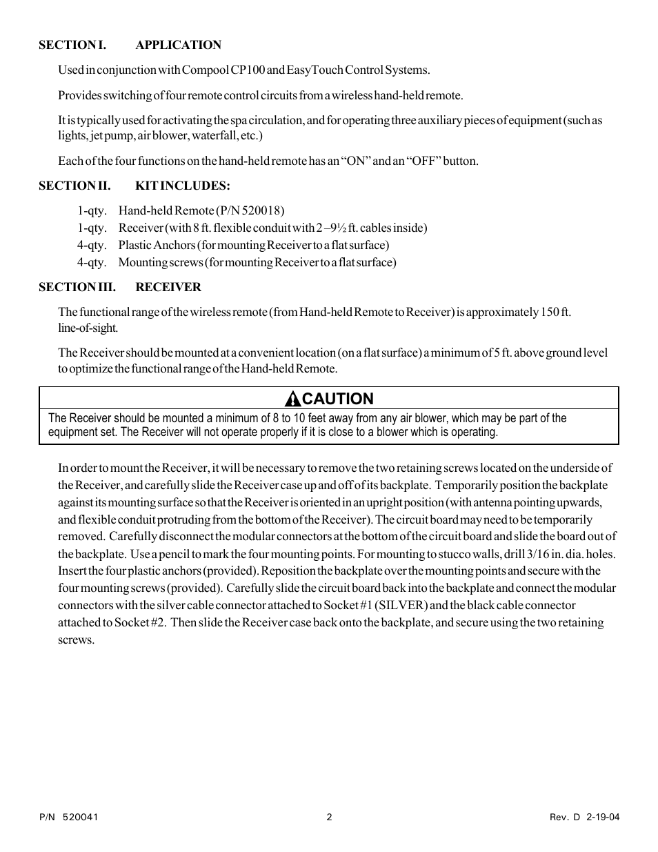 Caution | Pentair EASYTOUCH EZ100 User Manual | Page 2 / 8