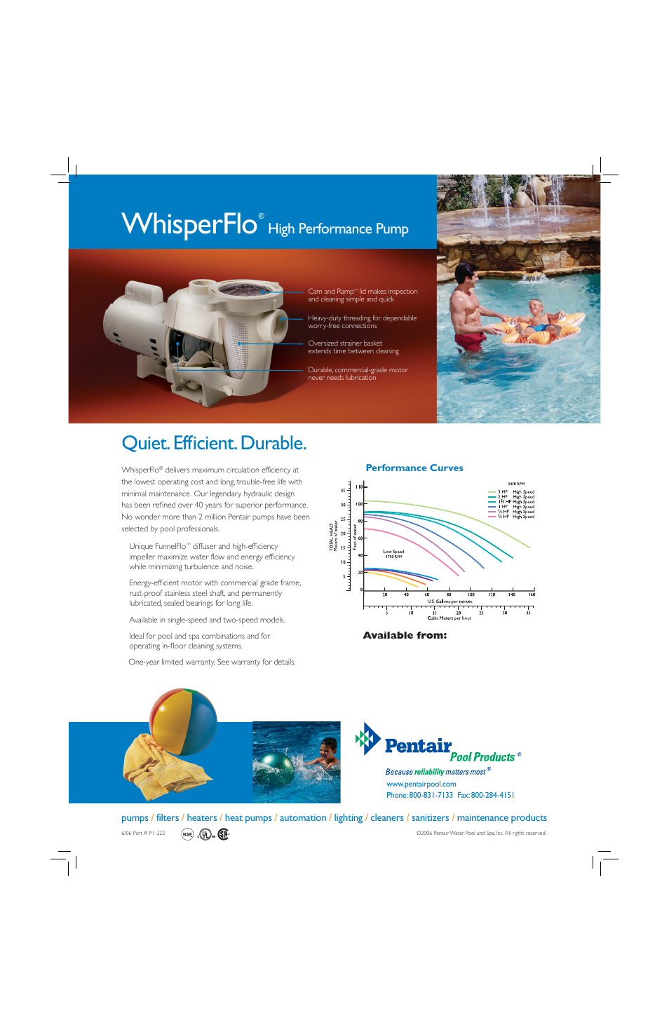 Whisperflo, Quiet. efficient. durable, High performance pump | Pentair WhisperFlo User Manual | Page 2 / 2