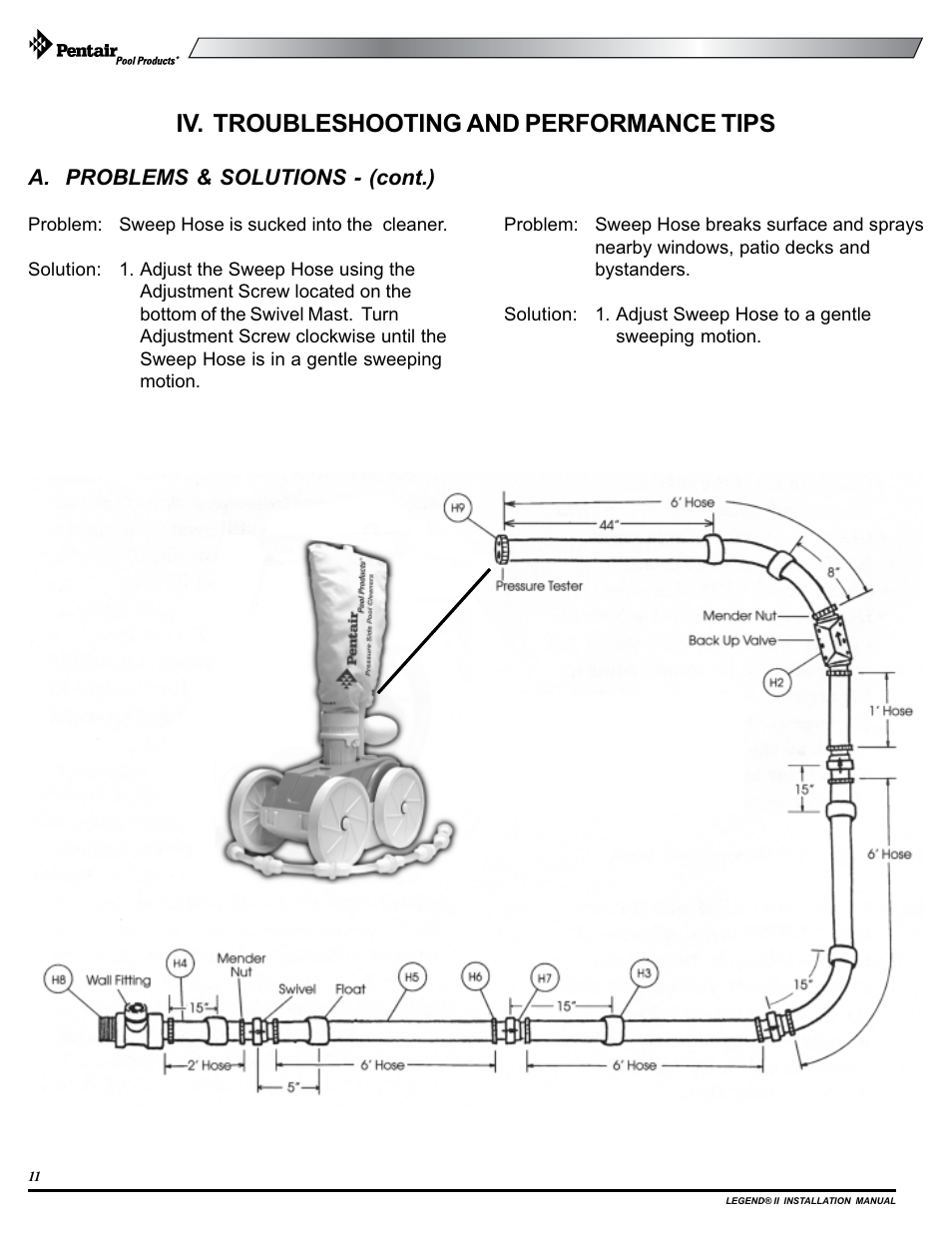 Iv. troubleshooting and performance tips | Pentair pool cleaner User Manual | Page 14 / 20