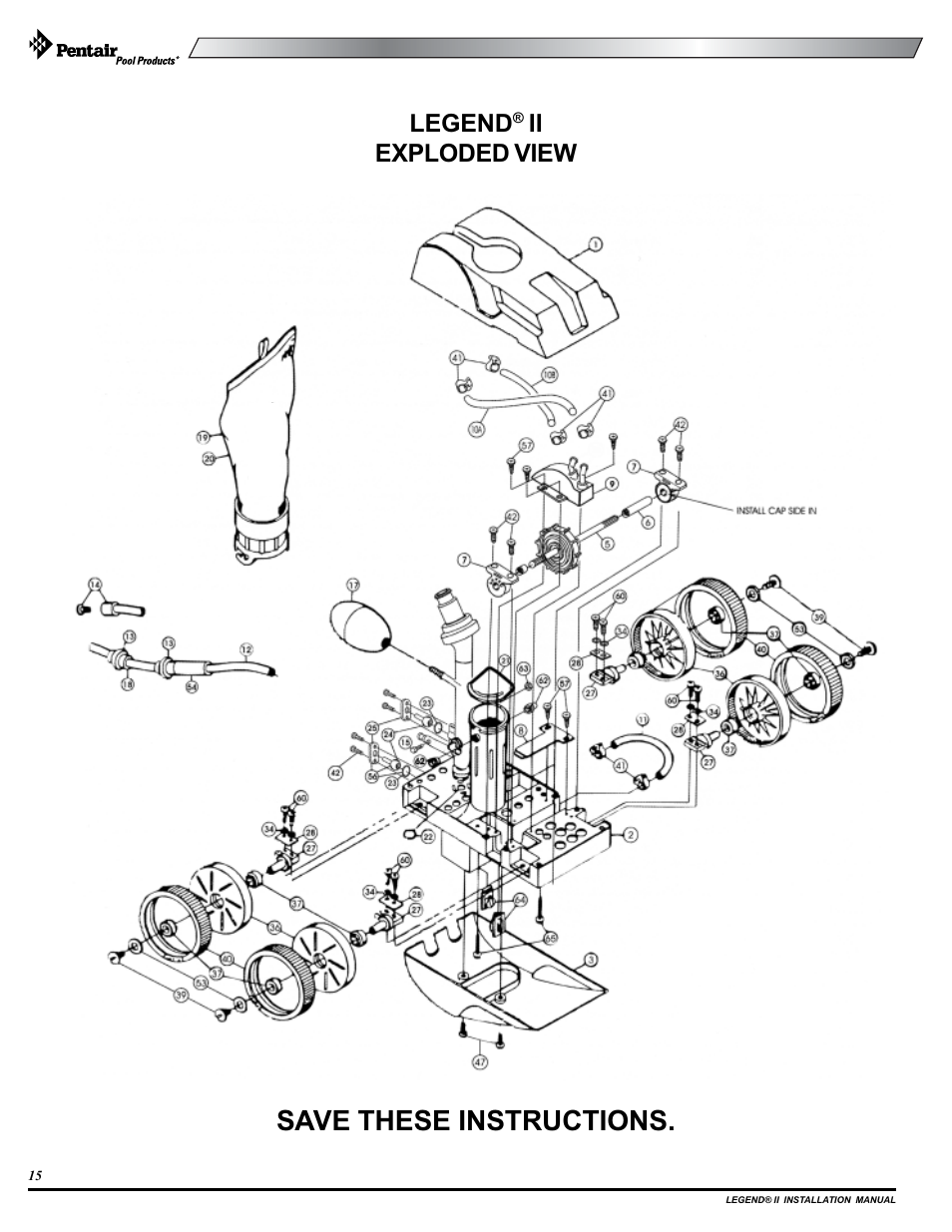 Save these instructions, Legend, Ii exploded view | Pentair pool cleaner User Manual | Page 18 / 20