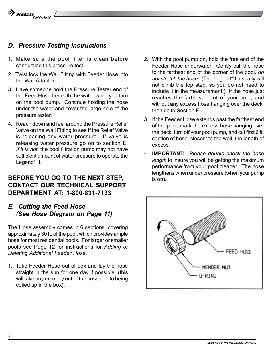 D. pressure testing instructions | Pentair pool cleaner User Manual | Page 6 / 20