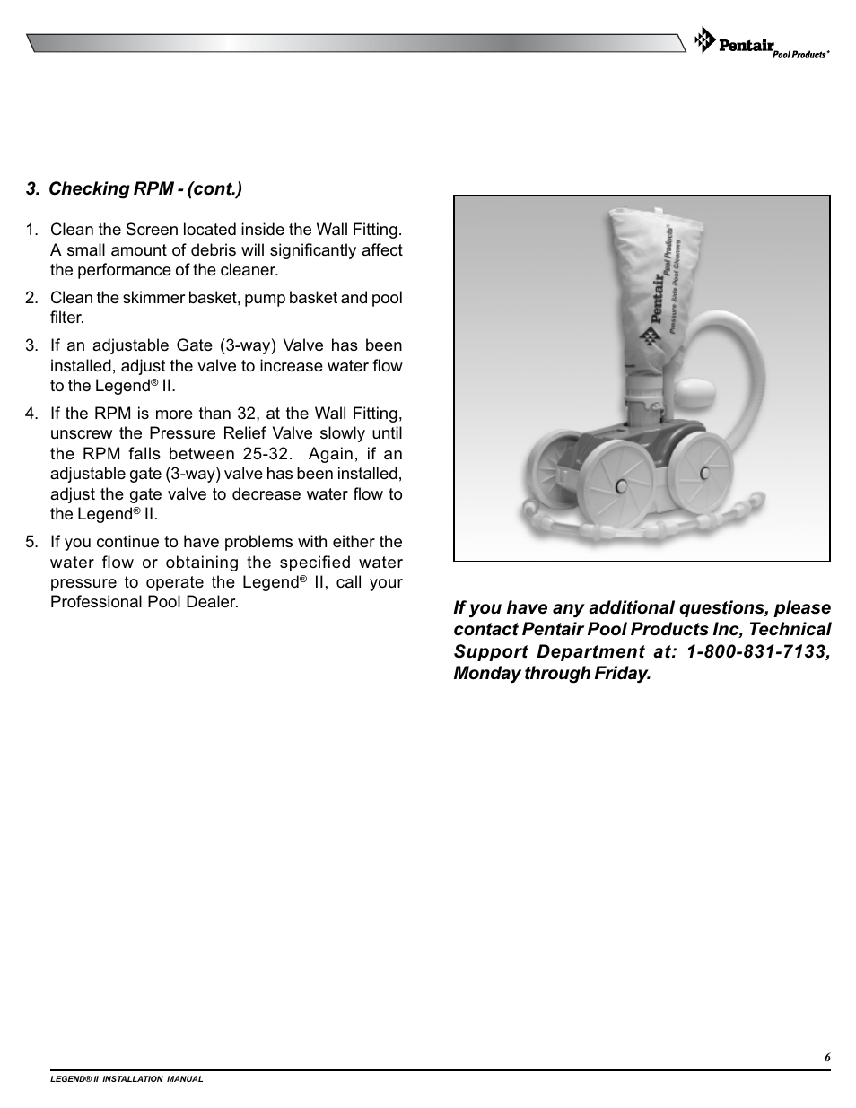 Checking rpm - (cont.) | Pentair pool cleaner User Manual | Page 9 / 20