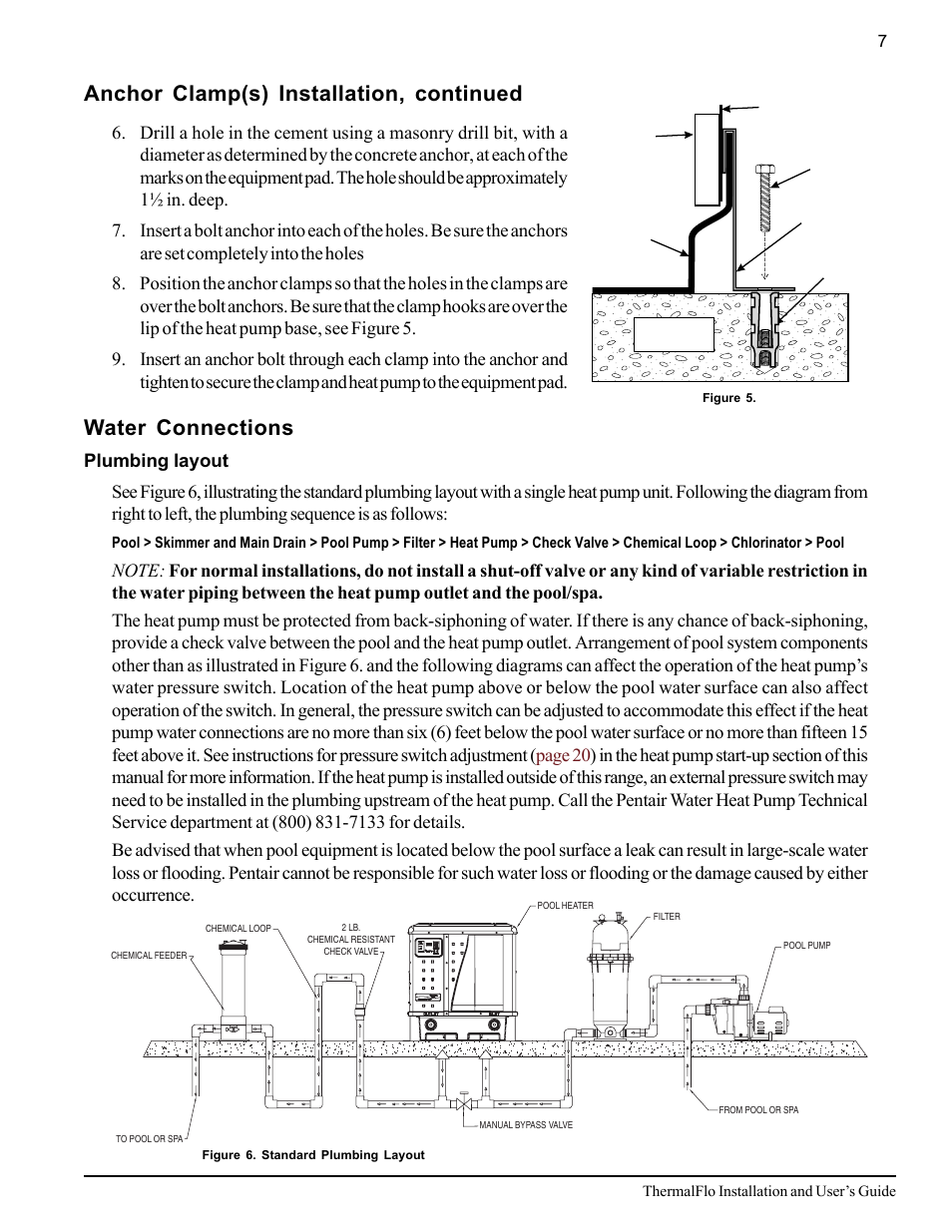 Anchor clamp(s) installation, continued, Water connections | Pentair ThermalFlo User Manual | Page 15 / 40