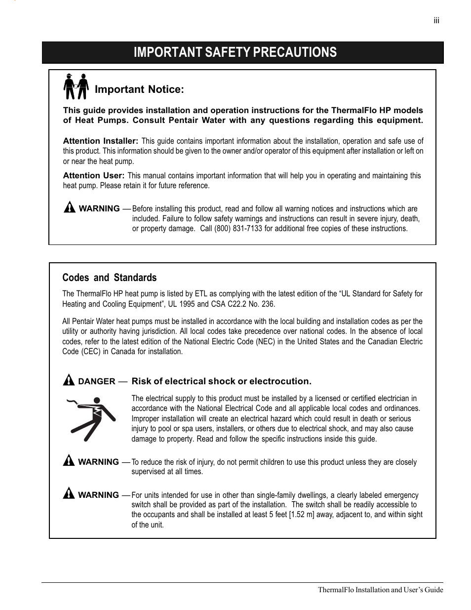 Important safety precautions | Pentair ThermalFlo User Manual | Page 5 / 40