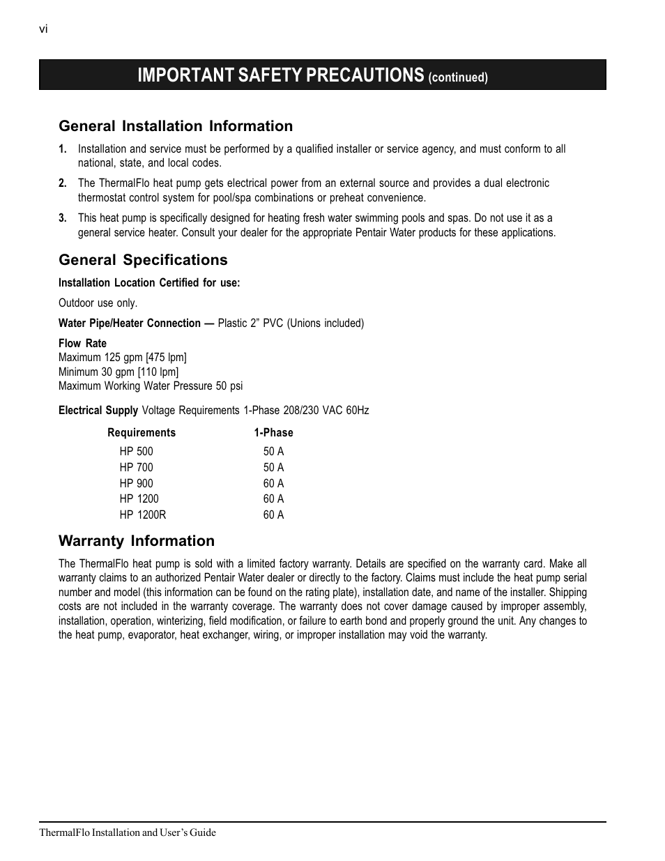 Important safety precautions | Pentair ThermalFlo User Manual | Page 8 / 40