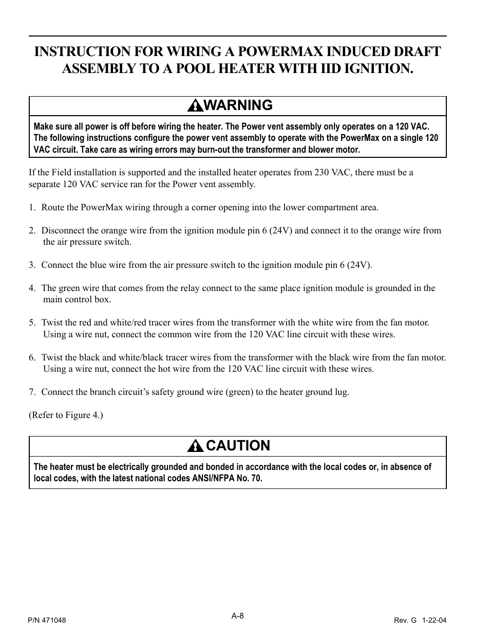 Caution | Pentair Pool and SPA Heater PowerMax User Manual | Page 34 / 40