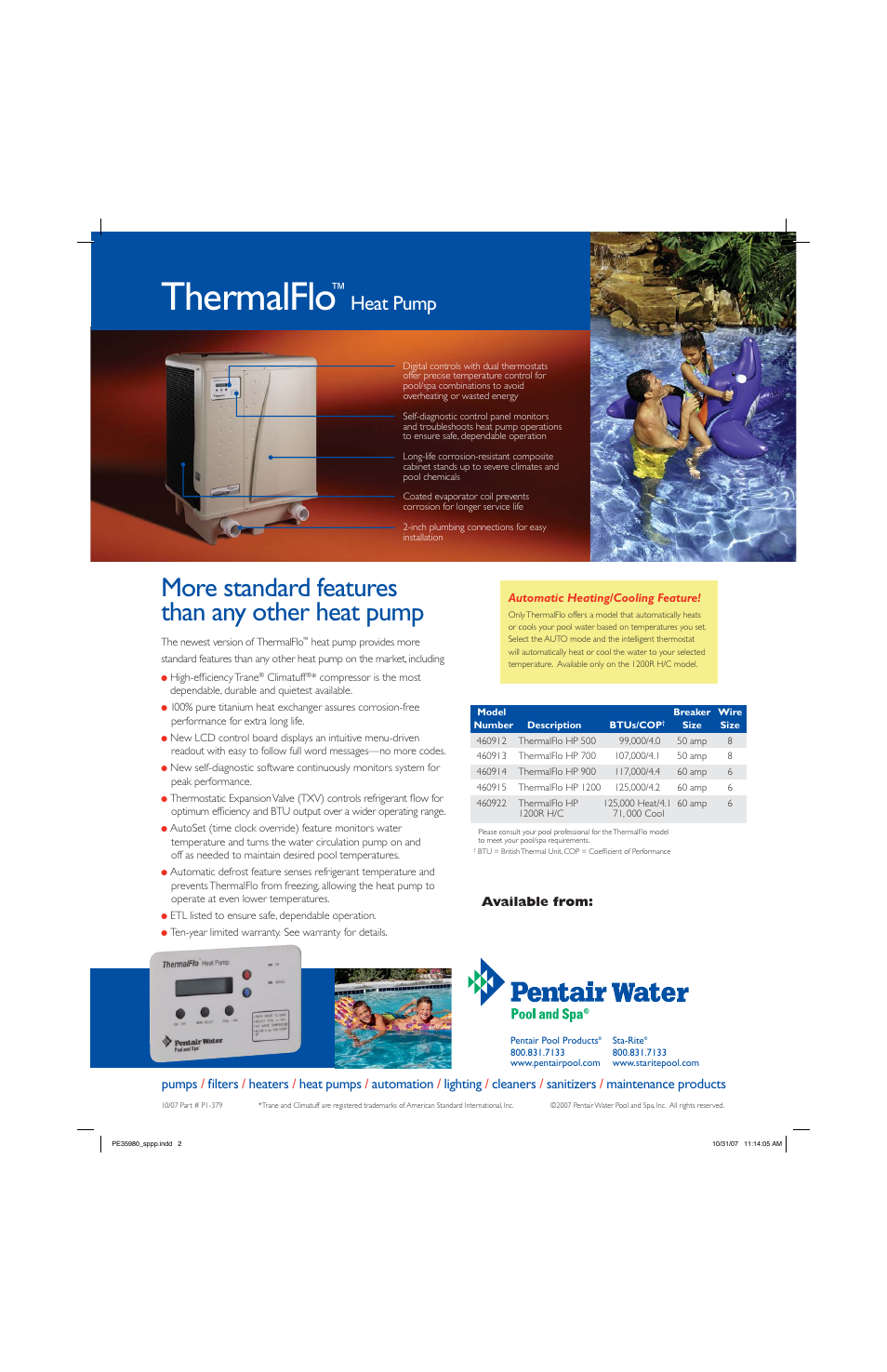 Thermalflo, More standard features than any other heat pump, Heat pump | Pentair ThermalFlo 1200R H/C User Manual | Page 2 / 2