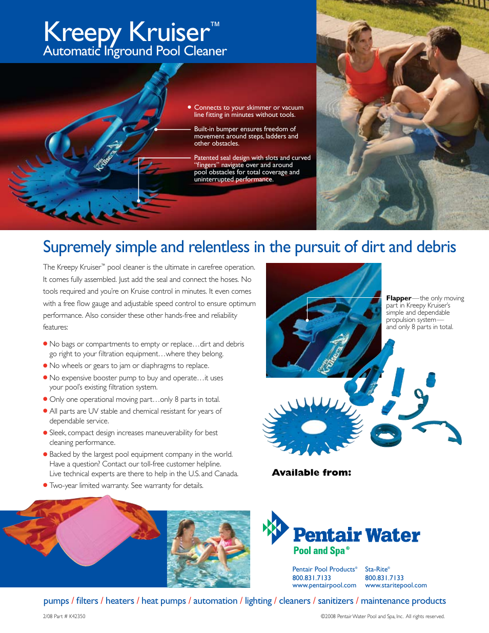 Kreepy kruiser, Automatic inground pool cleaner | Pentair Kreepy Kruiser User Manual | Page 2 / 2