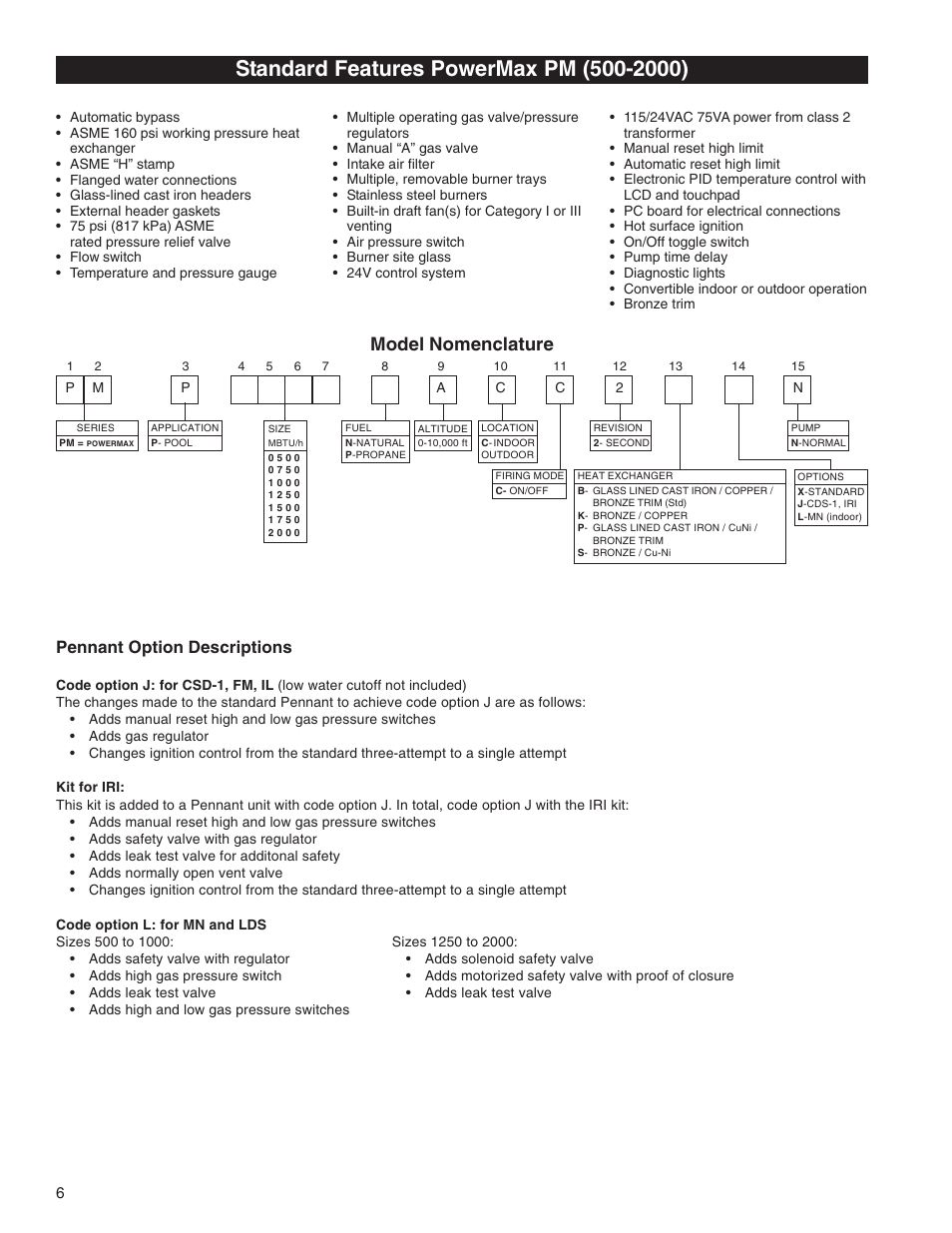 Model nomenclature, Pennant option descriptions | Pentair 472645 User Manual | Page 6 / 28