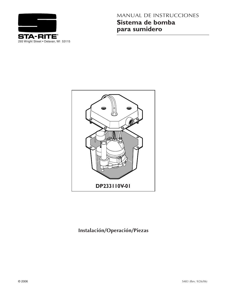 Sistema de bomba para sumidero, Manual de instrucciones, Instalación/operación/piezas | Pentair DP233110V User Manual | Page 17 / 24