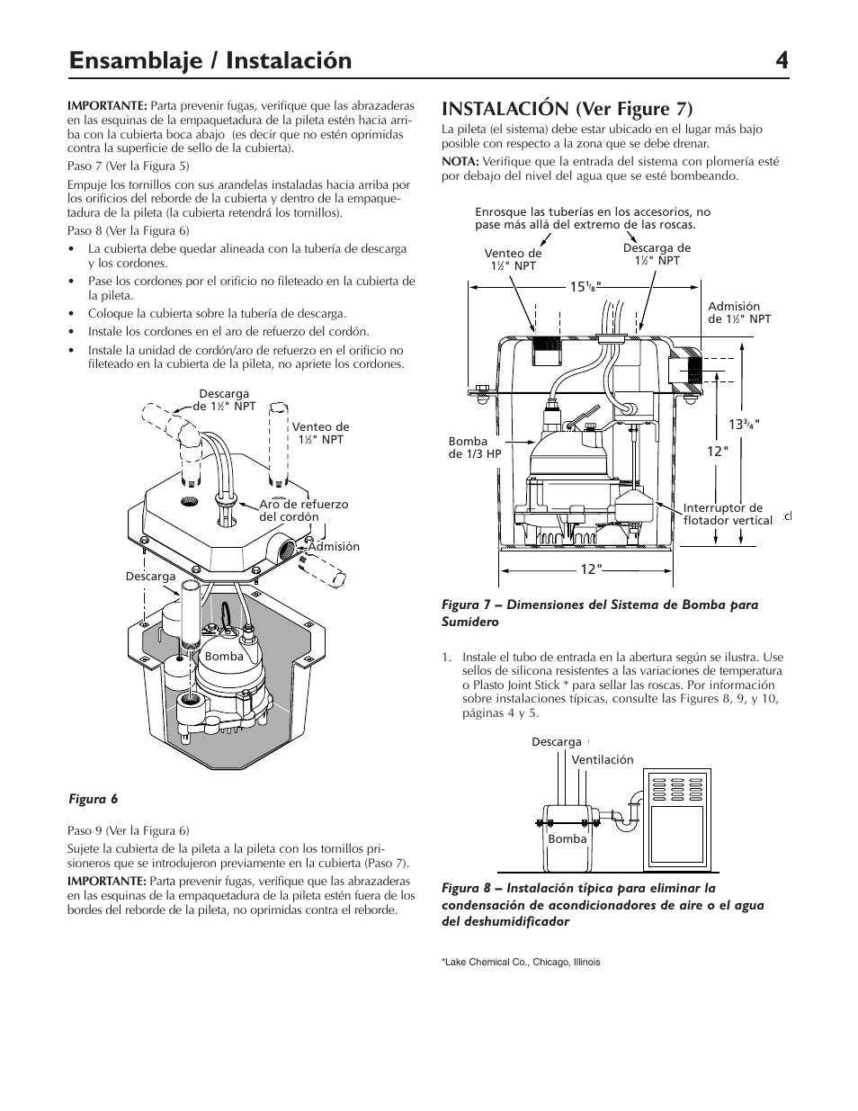 Ensamblaje / instalación 4, Instalación (ver figure 7) | Pentair DP233110V User Manual | Page 20 / 24