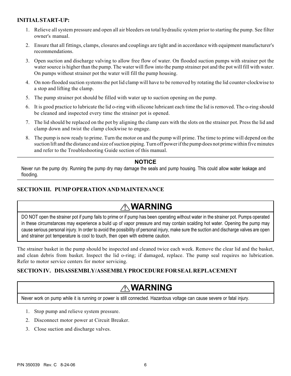 Warning | Pentair OptiFlo 4HP-HD - 3' STD User Manual | Page 6 / 12