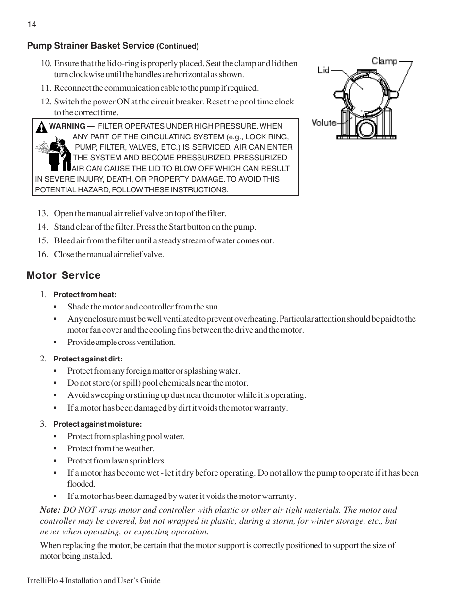 Motor service | Pentair INTELLIFLO 100 User Manual | Page 20 / 36