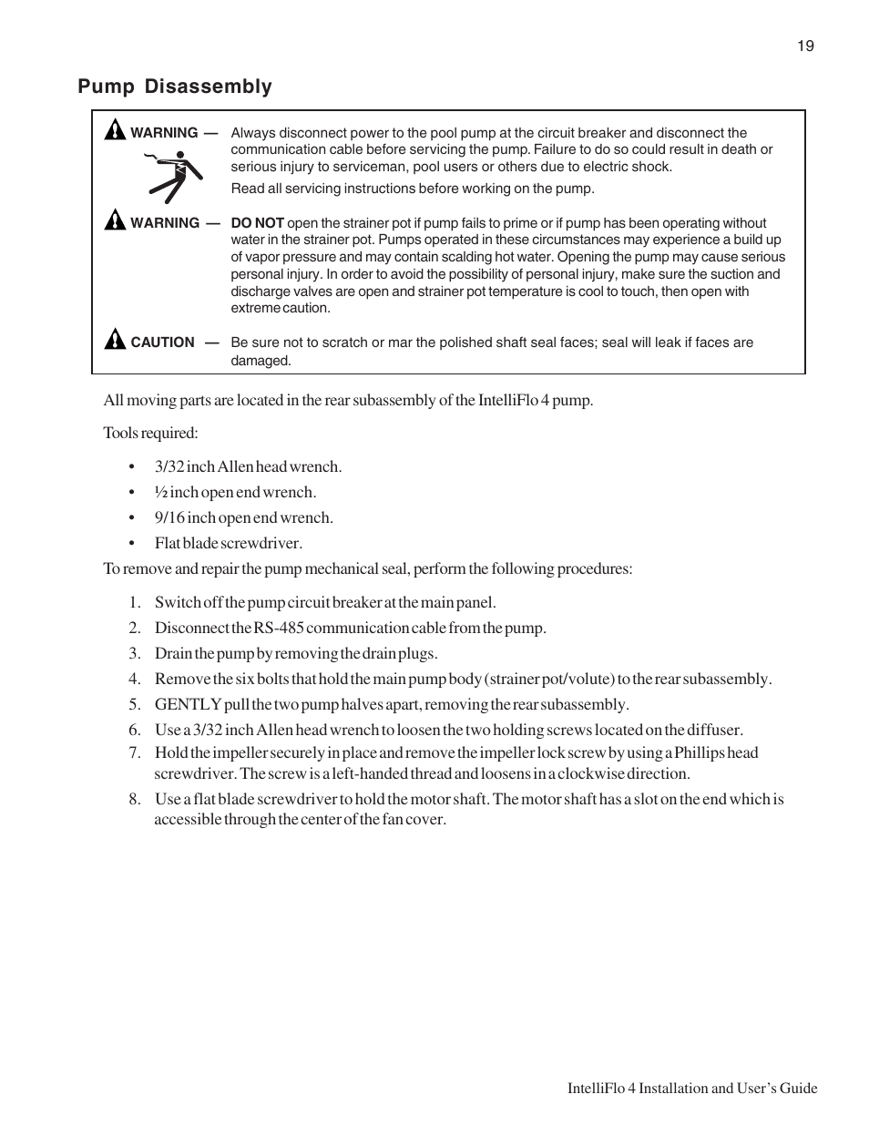 Pump disassembly | Pentair INTELLIFLO 100 User Manual | Page 25 / 36