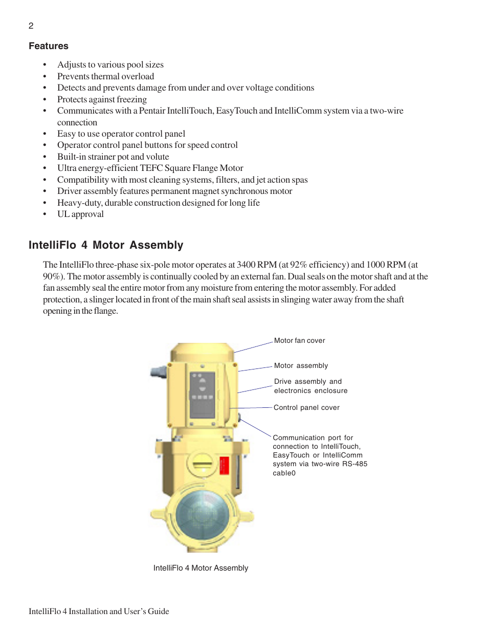 Intelliflo 4 motor assembly | Pentair INTELLIFLO 100 User Manual | Page 8 / 36