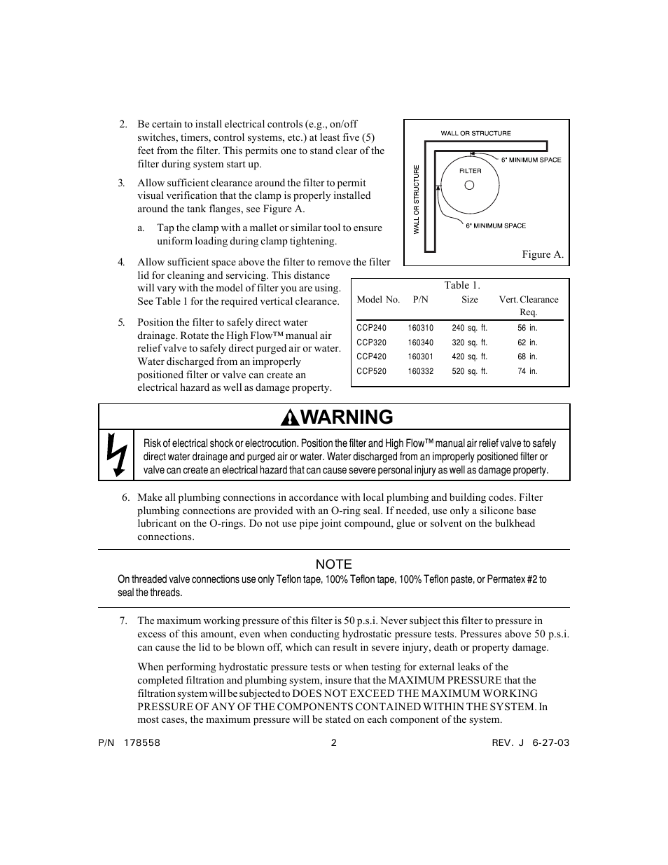 Warning | Pentair Clean & Clear Plus Cartridge Filter User Manual | Page 2 / 12