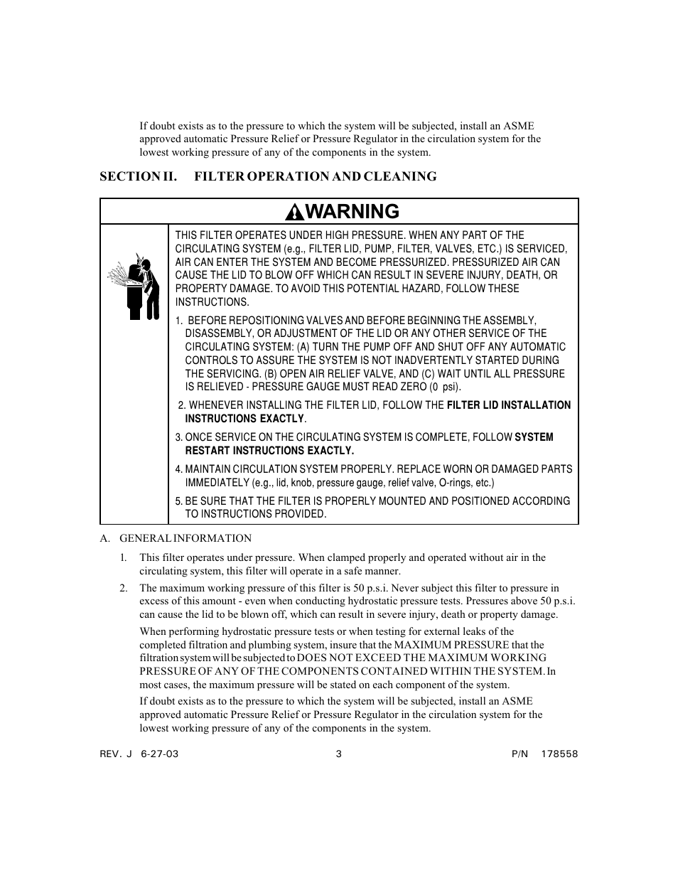 Warning | Pentair Clean & Clear Plus Cartridge Filter User Manual | Page 3 / 12