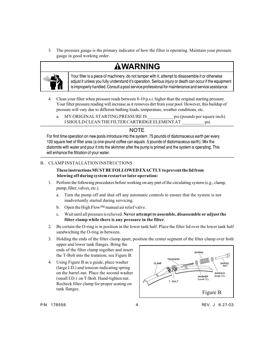 Warning | Pentair Clean & Clear Plus Cartridge Filter User Manual | Page 4 / 12