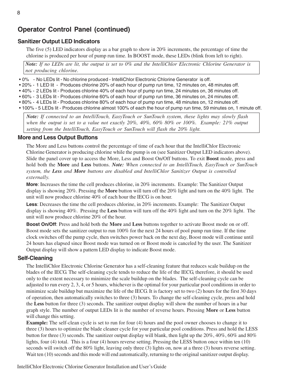 Operator control panel (continued) | Pentair IC20 User Manual | Page 16 / 48