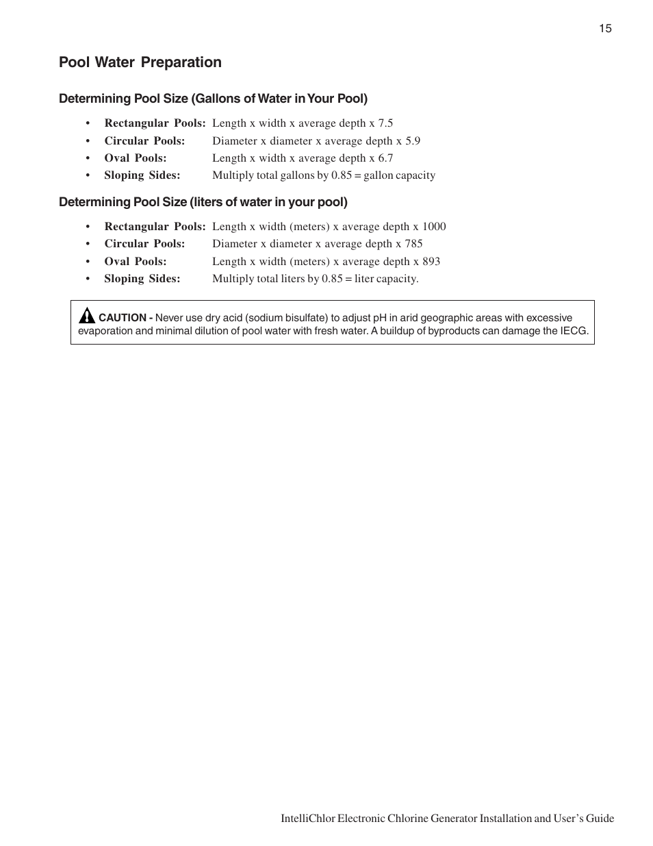 Pool water preparation | Pentair IC20 User Manual | Page 23 / 48