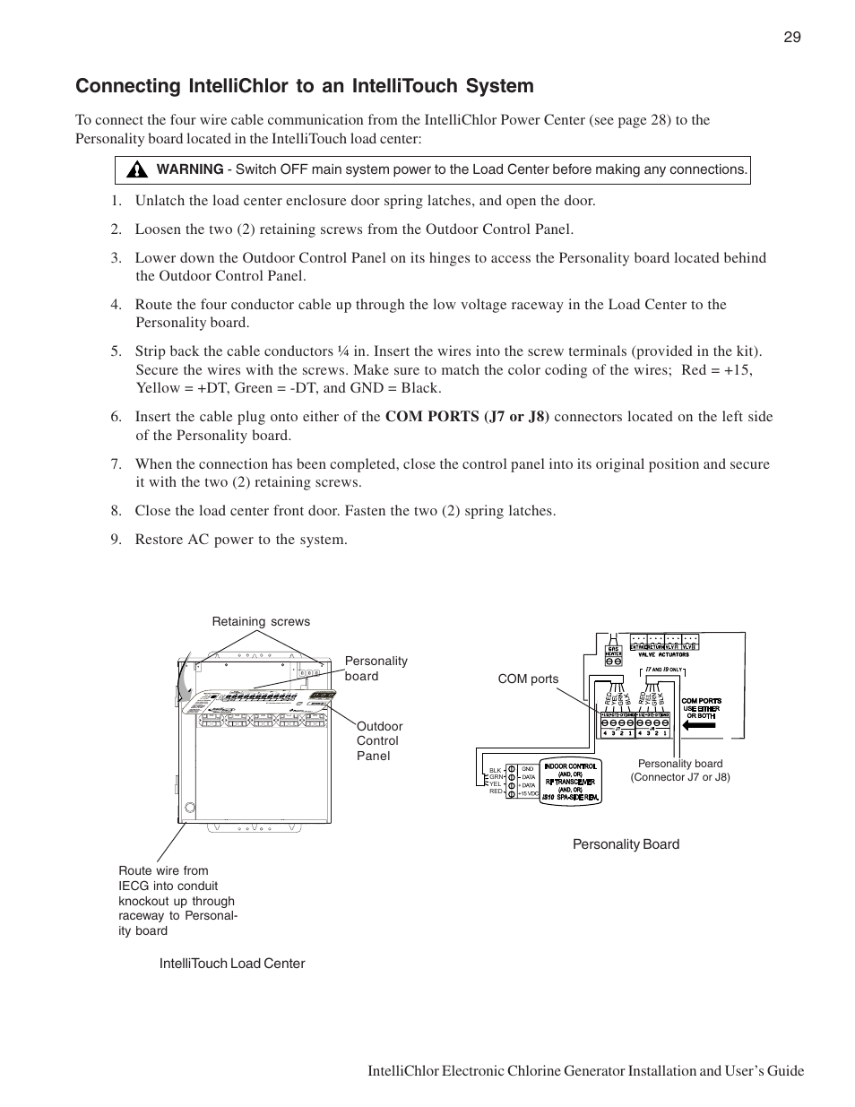 Connecting intellichlor to an intellitouch system | Pentair IC20 User Manual | Page 37 / 48