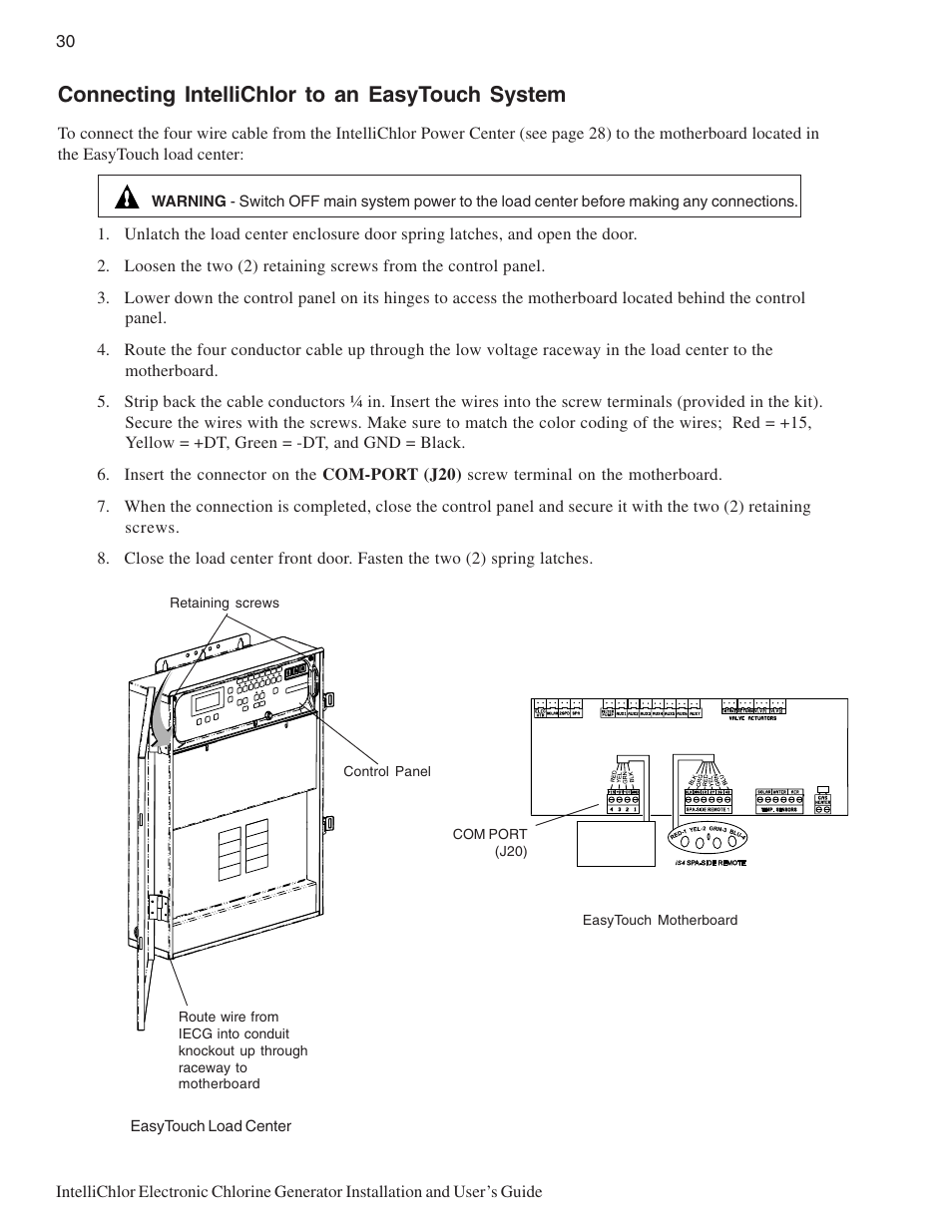 Connecting intellichlor to an easytouch system | Pentair IC20 User Manual | Page 38 / 48