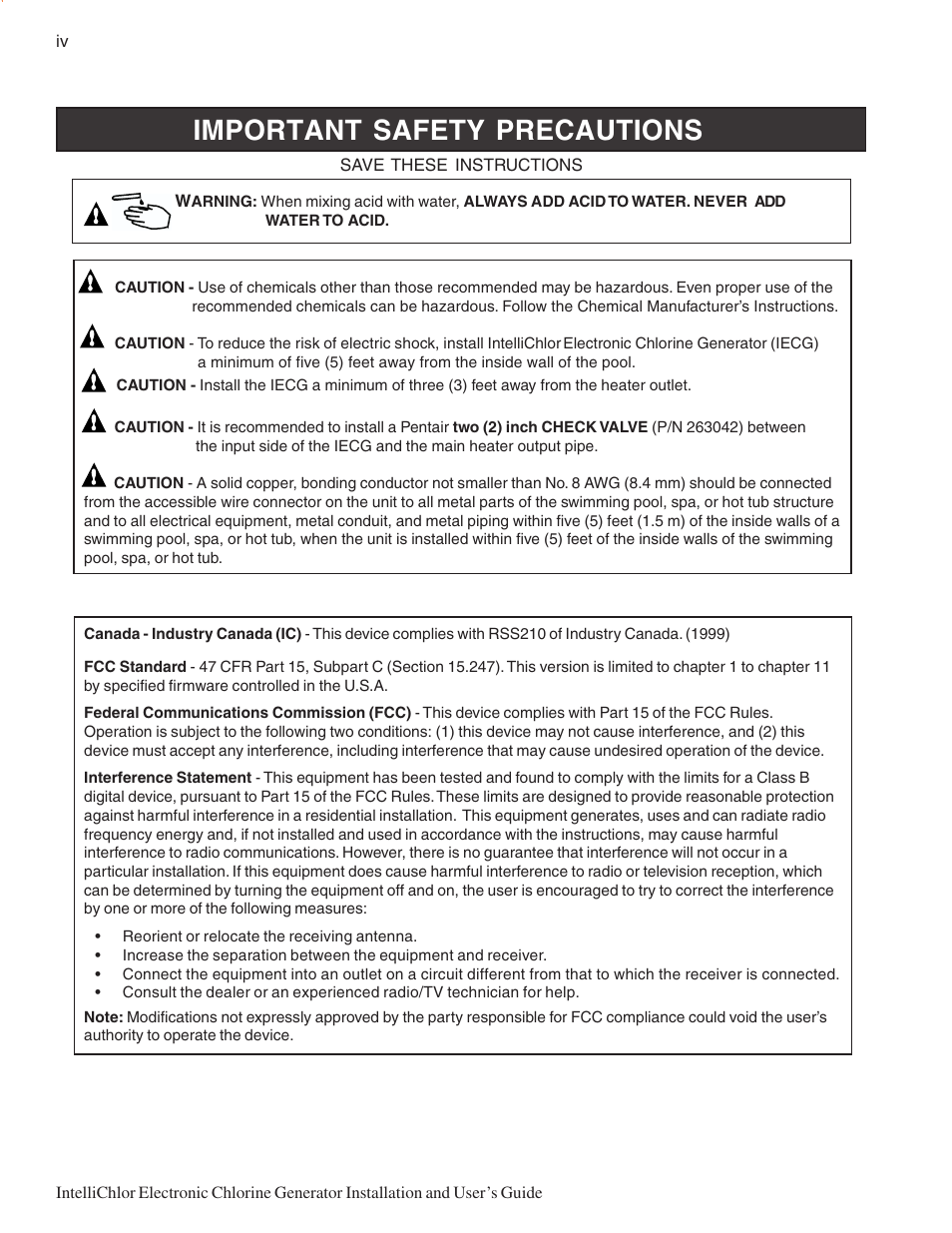 Important safety precautions | Pentair IC20 User Manual | Page 6 / 48