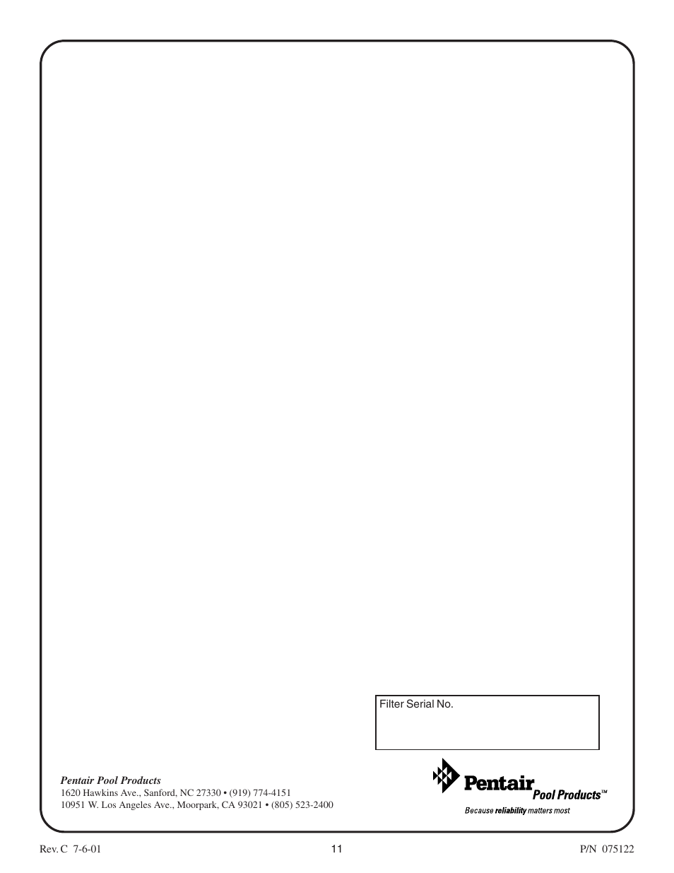 Pentair 2000 Series User Manual | Page 11 / 11