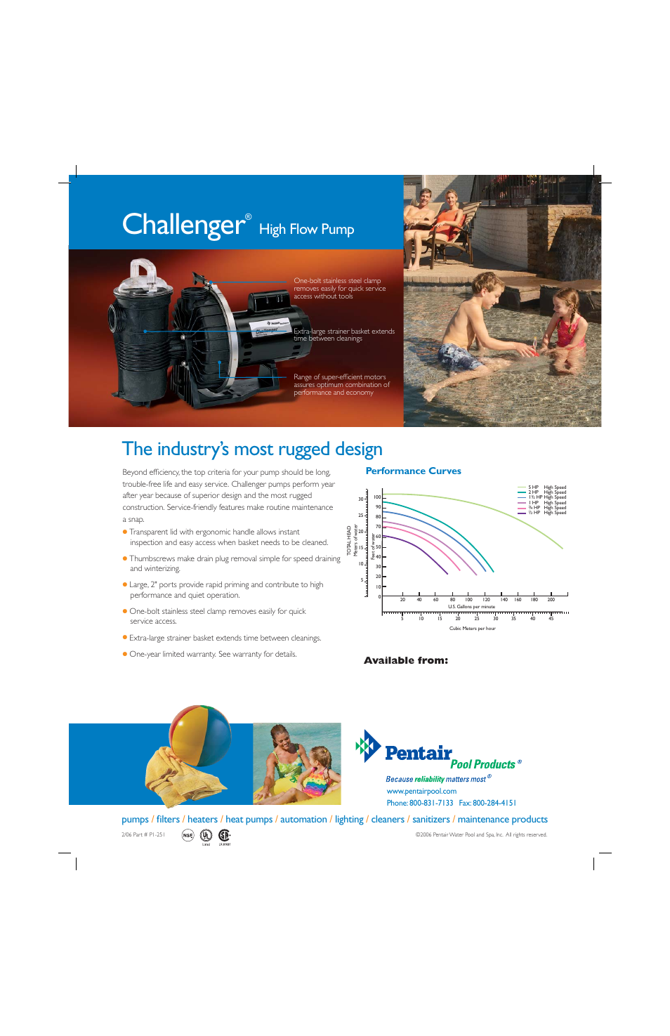 Challenger, The industry’s most rugged design, High flow pump | Available from, Performance curves | Pentair Challenger User Manual | Page 2 / 2