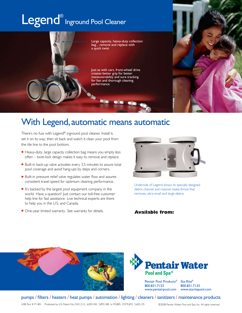 Legend, With legend, automatic means automatic, Inground pool cleaner | Pentair P1-801 User Manual | Page 2 / 2