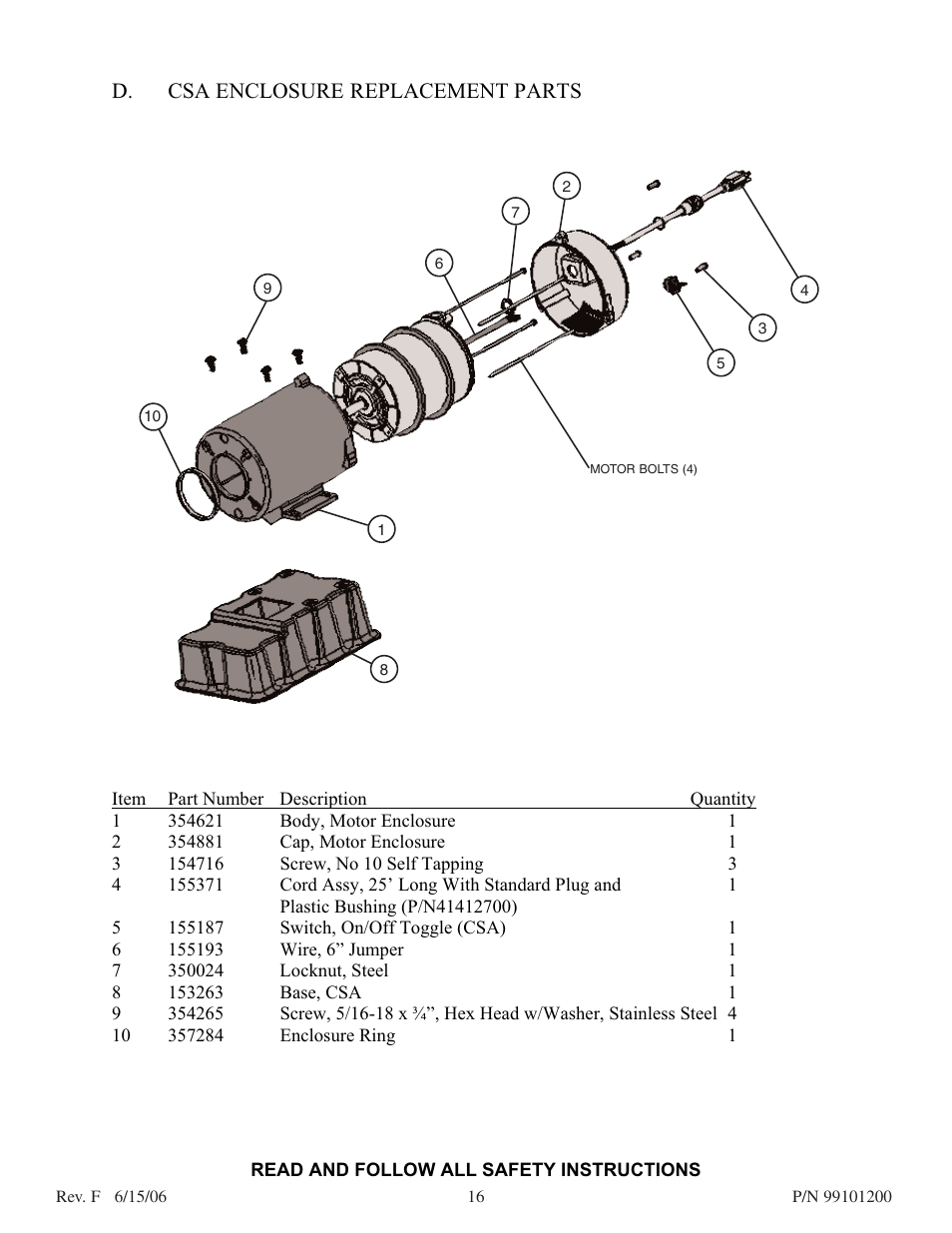 D. csa enclosure replacement parts | Pentair D.E. Cartridge Style Filter User Manual | Page 16 / 20