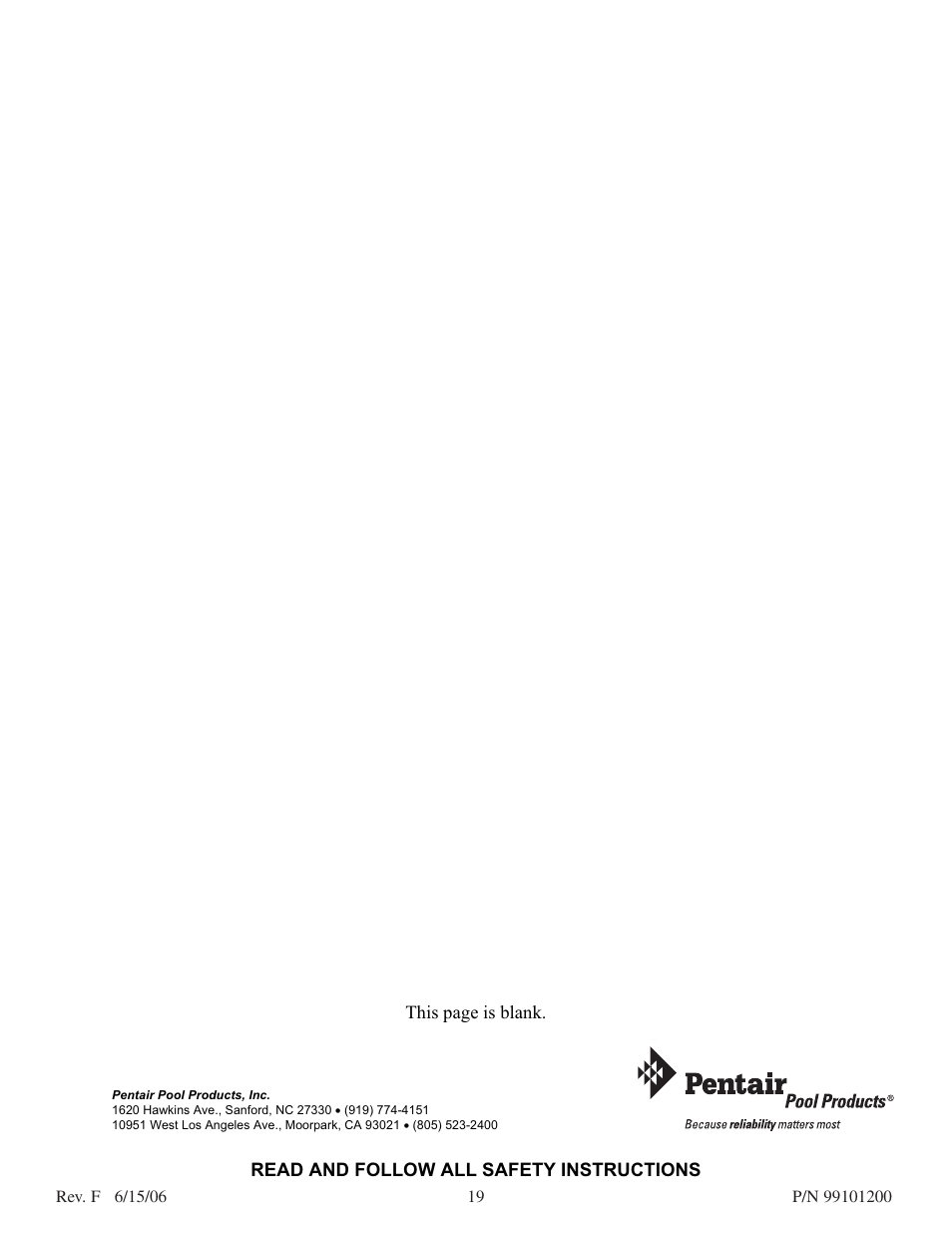 Pentair D.E. Cartridge Style Filter User Manual | Page 19 / 20