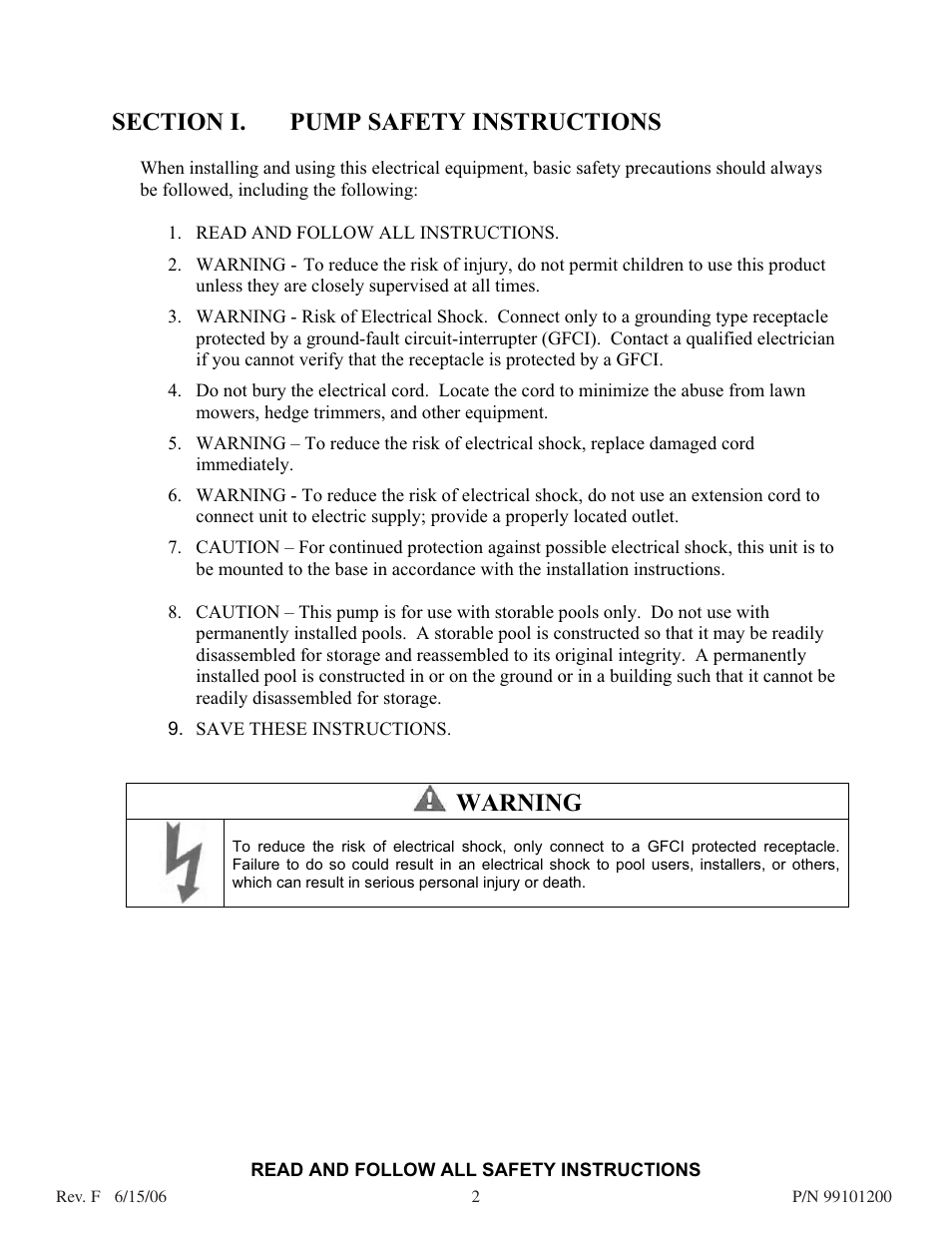 Warning | Pentair D.E. Cartridge Style Filter User Manual | Page 2 / 20