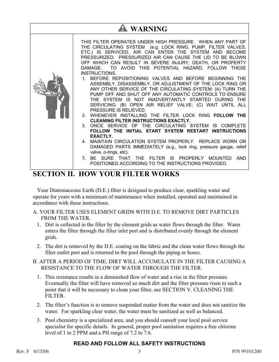 Warning | Pentair D.E. Cartridge Style Filter User Manual | Page 3 / 20