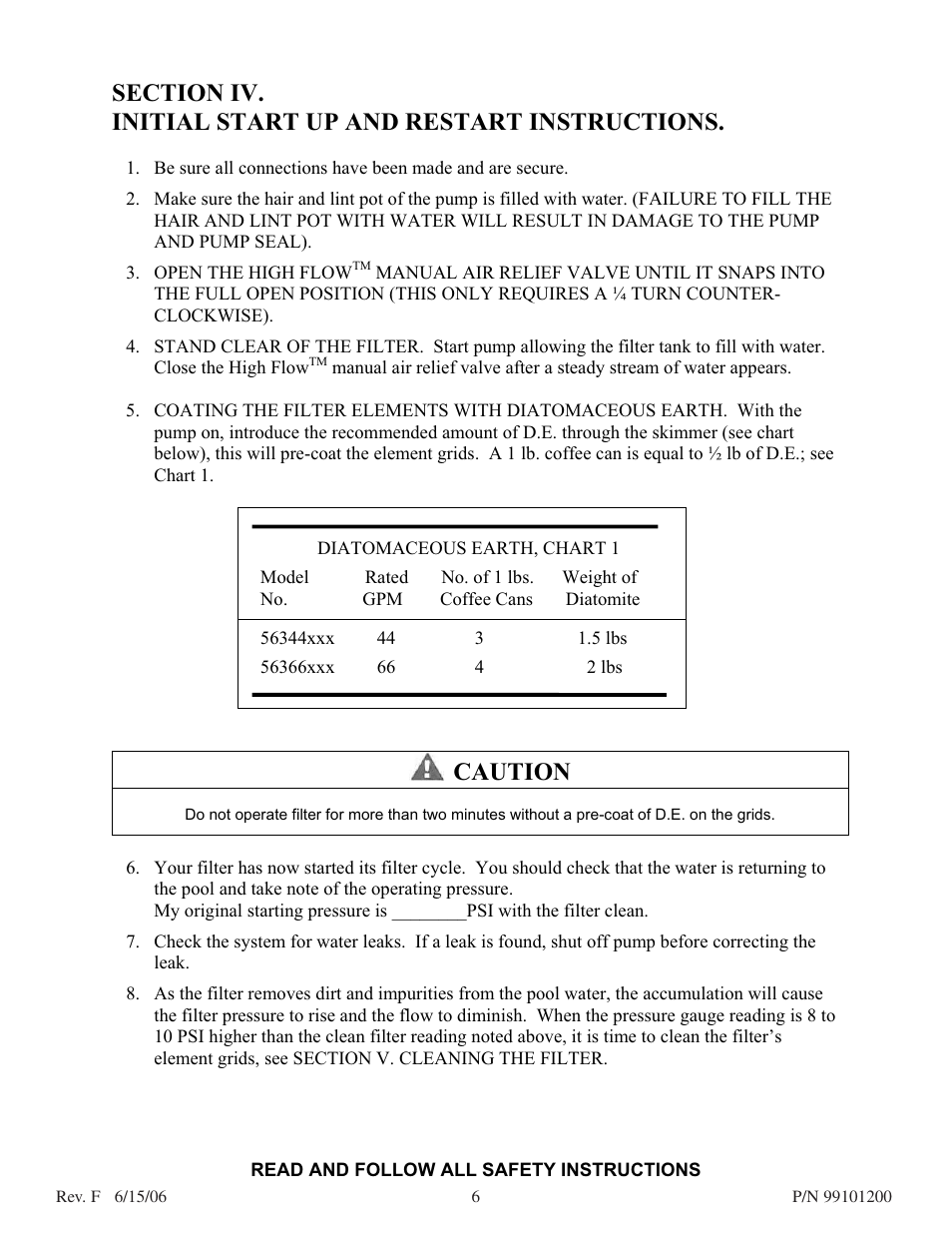 Caution | Pentair D.E. Cartridge Style Filter User Manual | Page 6 / 20