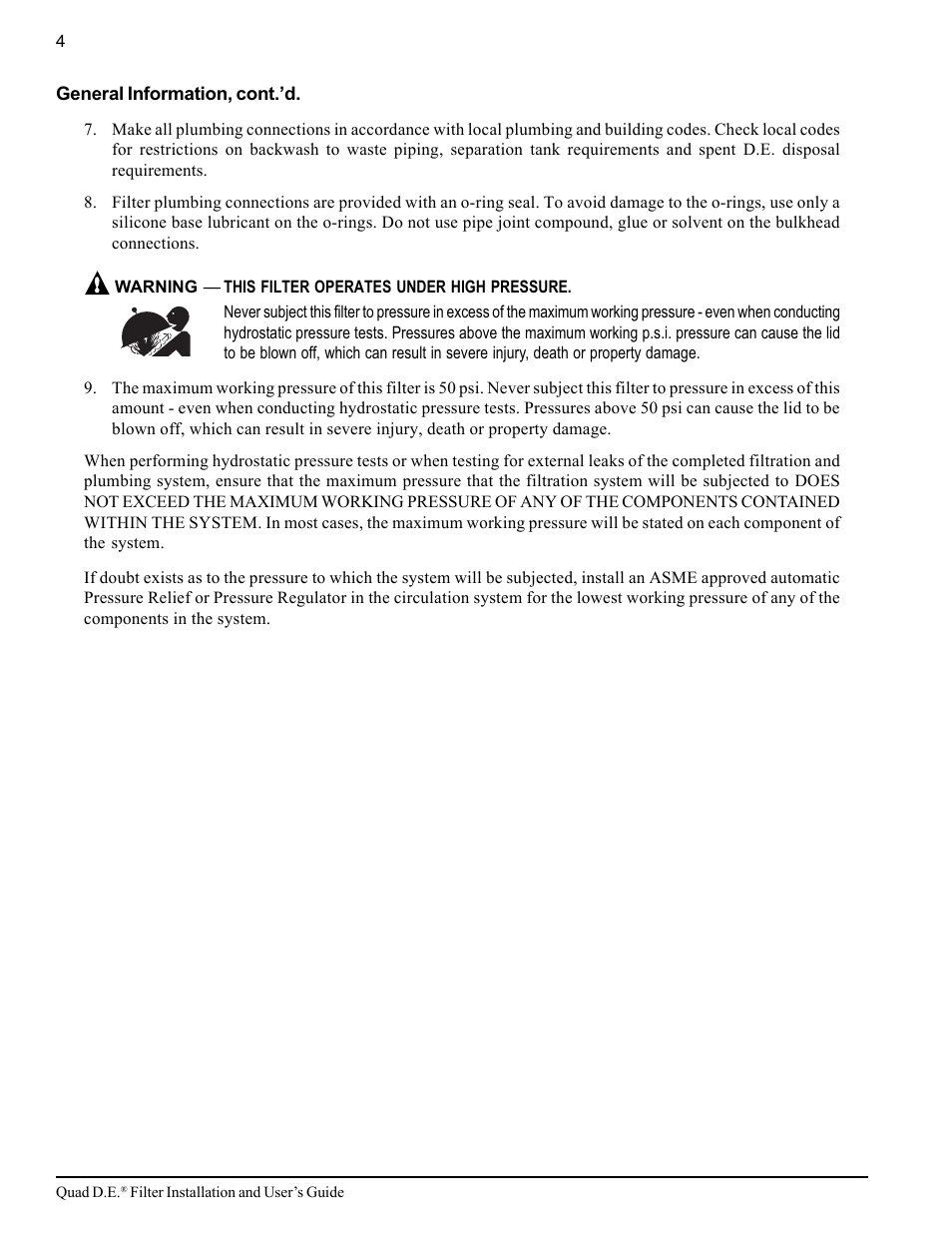 Pentair D.E. Cartridge Style Filter Quad D.E. User Manual | Page 10 / 24