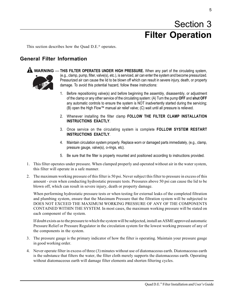 Pentair D.E. Cartridge Style Filter Quad D.E. User Manual | Page 11 / 24